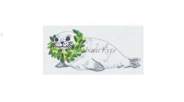 BE1616 Baby White Seal, ornament #18 Mesh 7” x 3” Susan Roberts Needlepoint
