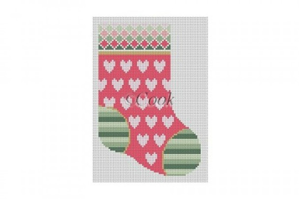 C0221 Mini Sock, Hearts 18 Mesh 5" High Susan Roberts Needlepoint