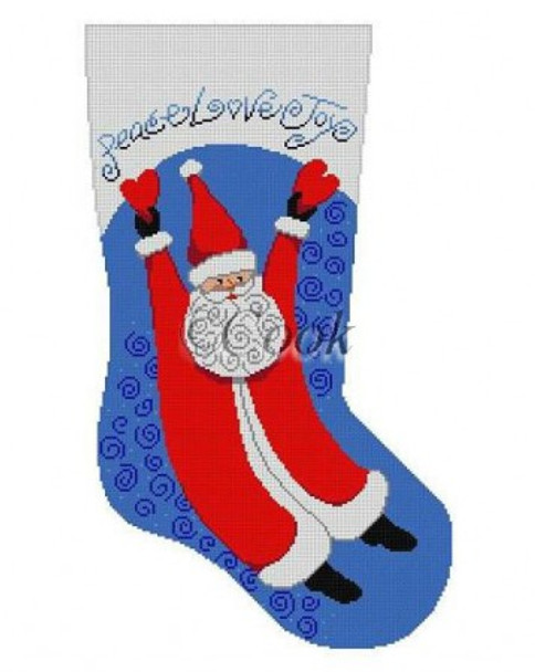 C0106 Soaring Santa w/Hearts, blue stocking #13 Mesh 19" h Susan Roberts Needlepoint