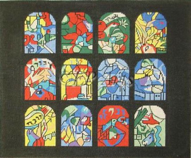 EP0127 Chagall Windows, white BG, tallis #18 Mesh Susan Roberts Needlepoint
