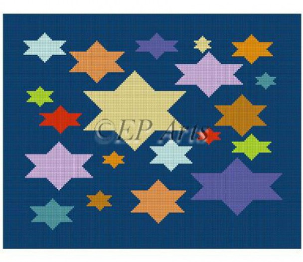 EP0171 Floating Stars Of Color, tallis #13 Mesh 14 1/2" x 11 1/2" Susan Roberts Needlepoint