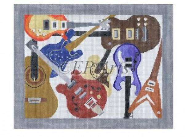 EP0412 Guitars 14" x 11"  13 Mesh Susan Roberts Needlepoint