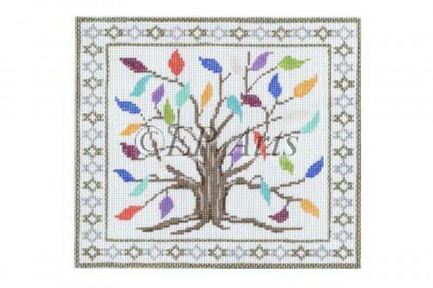 EP0273 Tree Of Life, tefillin #13 Mesh 9” x 8”  Susan Roberts Needlepoint