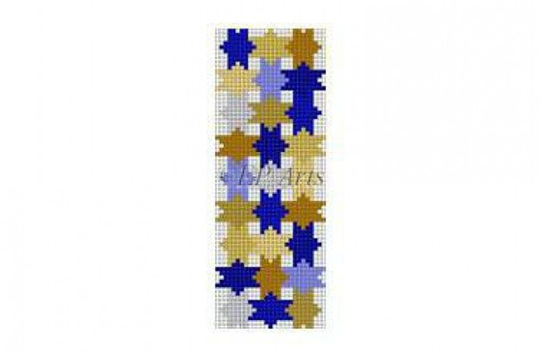 EP0595a Star Patch, blues,silver,gold, mezuzah #18 Mesh 1 1/4" x 3 3/4" Susan Roberts Needlepointn