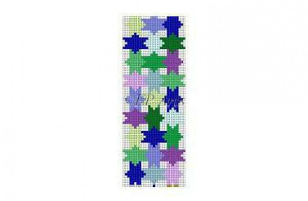 EP0595b Star Patch, blue green, mezuzah #18 Mesh 1 1/4" x 3 3/4" Susan Roberts Needlepointn