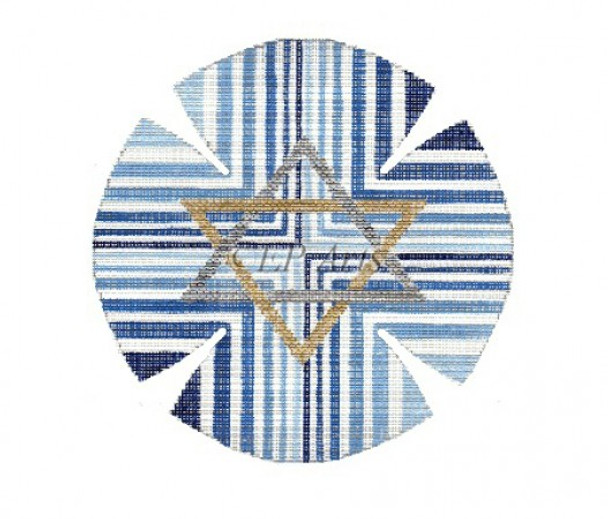 EP1182~ Blue Stripe w/ Star, yamulke 18 Mesh 7" round Susan Roberts Needlepoint