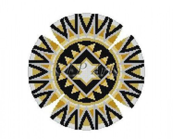 EP1164 Star of David, black, gold, wht, yamulke #18 Mesh 7" round finished Susan Roberts Needlepoint