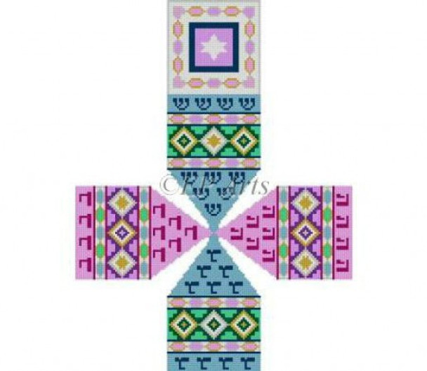 EP1912 Dreidel, tile, mauve, lav, blues #18 Mesh 2 1/2" x 2" x 4" Susan Roberts Needlepoint