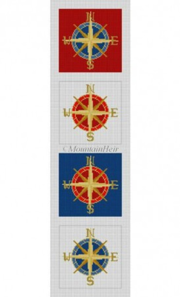 MH0506 Compass, coasters (1 strip, 4 pieces) #18 Mesh 4 designs each 4" x 4" Susan Roberts Needlepoint