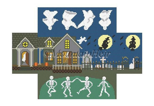 MH0351 Haunted House, brick cover #13 Mesh 8 1/2" x 4 1/2" x 2 3/4" Susan Roberts Needlepoint