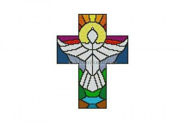 MH5291 Cross, Stained Glass Dove #18  Mesh 4½” x 6” Susan Roberts Needlepoint