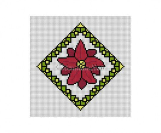 ORNAMENT MH4210 Susan Roberts Needlepoint  Stained Glass, Poinsettia 4" Dimond 18 Mesh