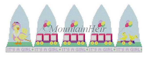 MH5522 It's A Girl Chick Wagons, Bell #18 Mesh Susan Roberts Needlepoint