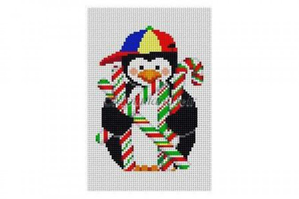 MH5417-18 Penguin w/Candy Canes #18 Mesh 5 1/2" h Susan Roberts Needlepoint