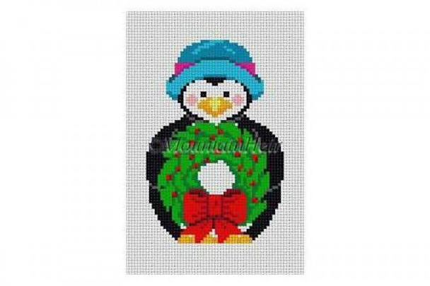 MH5414-18 Penguin w/Wreath #18 Mesh 5 1/2" h Susan Roberts Needlepoint