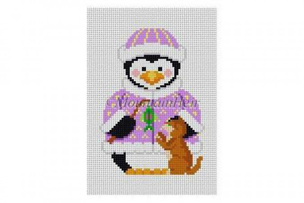 MH5411-18 Penguin, Girl w/Kitten #18 Mesh 5 1/2" h Susan Roberts Needlepoint