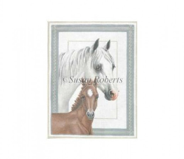 TTAP284 Mare And Colt #13 Mesh 9 3/4" x 12 3/4" Susan Roberts Needlepoint