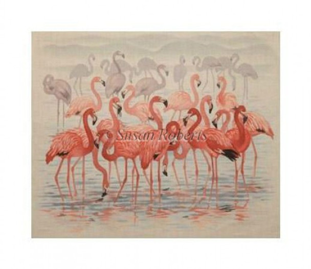 TTAP276 Flamingos #18 Mesh 16” x 13½” Susan Roberts Needlepoint