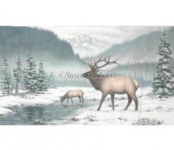 TTAP216 Elk In The Snow #18 Mesh 21” x 12” Susan Roberts Needlepoint