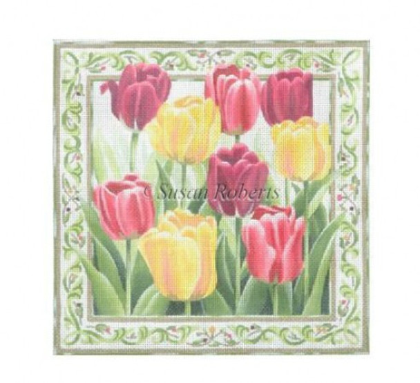 TTAP382 Tulip Garden #10 Mesh 15” x 15” Susan Roberts Needlepoint