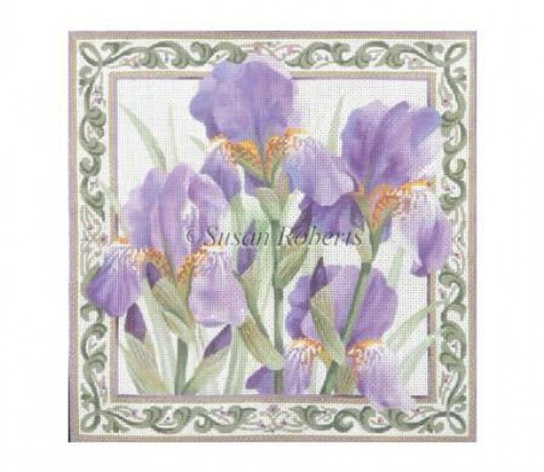 TTAP381 Purple Iris #10 Mesh 14 3/4" x 14 3/4" Susan Roberts Needlepoint