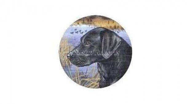 TTASP284 Black Lab And Ducks #18 Mesh 6 1/2" round Susan Roberts Needlepoint