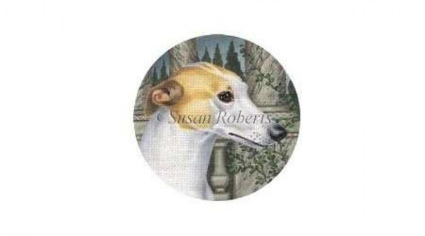 TTASP282 Greyhound #18 Mesh 6¼” round Susan Roberts Needlepoint