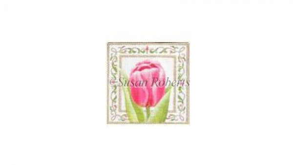 TTASP272 Pink Tulip #18 Mesh 4¼” x 4½”Susan Roberts Needlepoint