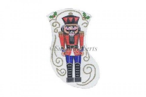 TTAXO148 Nutcracker, mini stocking #18 Mesh 4" x 5 1/2" Susan Roberts Needlepoint