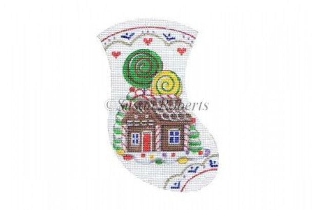 TTAXO154 Gingerbread House, mini stocking #18  Mesh 4" x 5 1/2" Susan Roberts Needlepoint