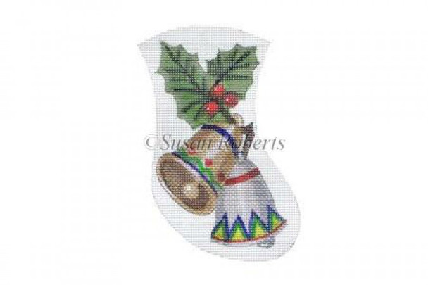 TTAXO153 Christmas Bells, mini stocking #18 Mesh 4" x 5 1/2" Susan Roberts Needlepoint