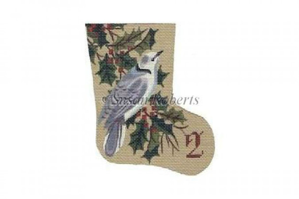 TTAXO203 Turtle Dove, Day 2, mini stocking #18 Mesh 4 1/2" x 5 1/2" Susan Roberts Needlepoint
