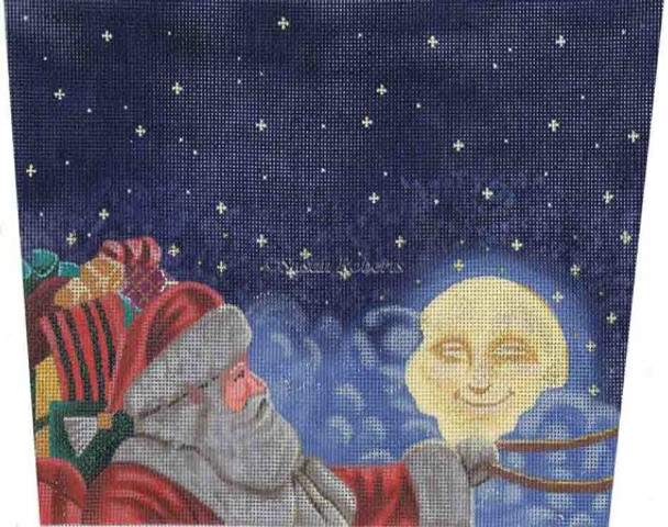 TTST100 Moonlight Santa, stocking topper #18 Mesh Susan Roberts Needlepoint 10 1/4" x 7"