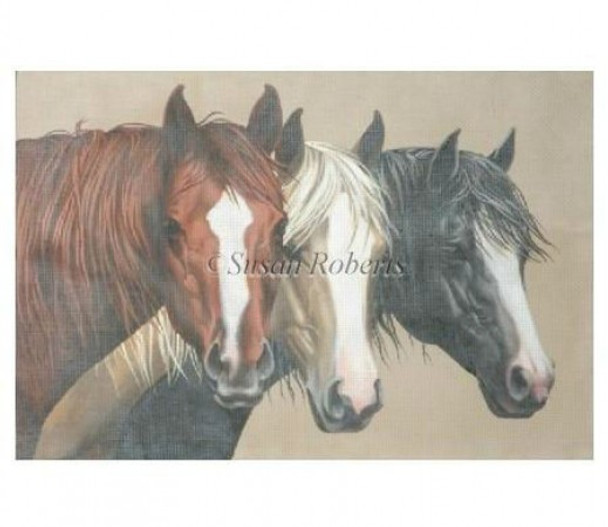 TTAP436 3 Blaze Horses #13 Mesh 19” x 13” Susan Roberts Needlepoint