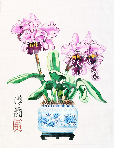 WH1168 Lee's Needle Arts  Orchid/ Cattleya Hand-painted canvas - 16 Mesh 14X18