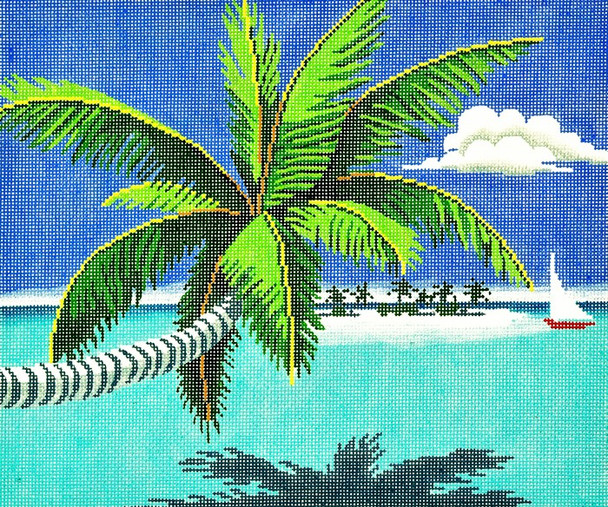 WH1242 Lee's Needle Arts Palm Tree And Boat Hand-painted canvas - 18 Mesh 10X8.5