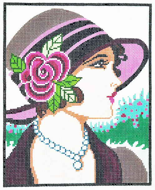 SPM270 Lee's Needle Arts Vogue Lady/Burgundy Hand-painted canvas - 13 Mesh 8in.X10in.