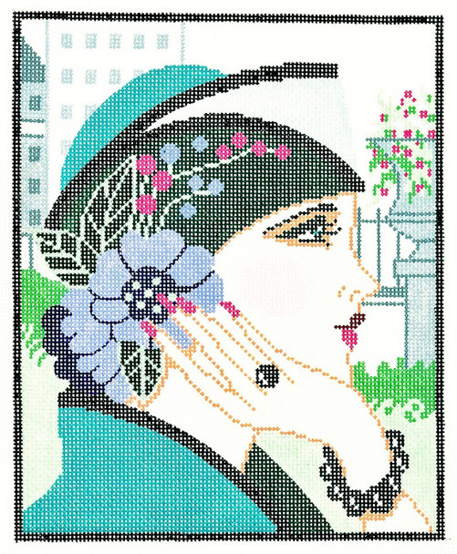 SPM272 Lee's Needle Arts Vogue Lady/Teal Hand-painted canvas - 13 Mesh 8in.X10in.