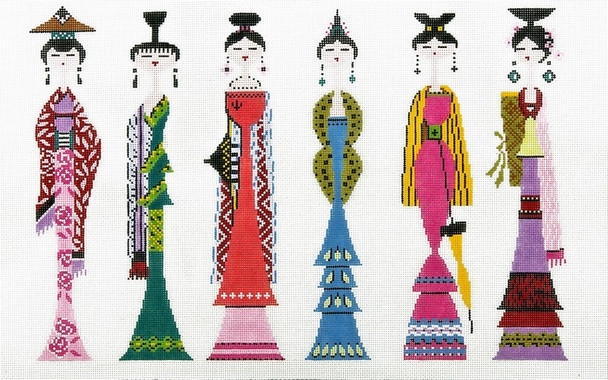 WH1312 Lee's Needle Arts Ladies in a Row Hand-painted canvas - 18 Mesh 16in. x 10in.
