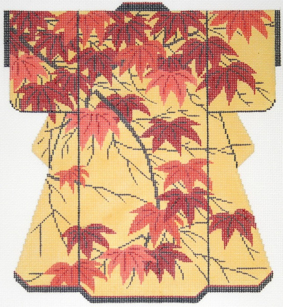 SPM343SKU Lee's Needle Arts Japanese Maple Kimono Hand-Painted Canvas 8in x 10in, 18m