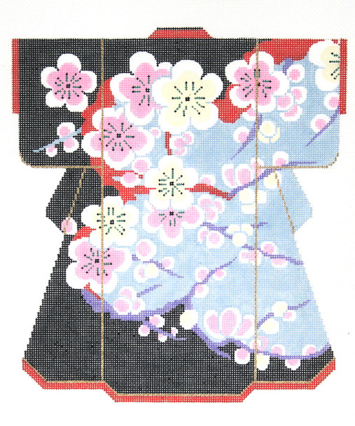 SPM344SKU Lee's Needle Arts Pastel with Blossoms Kimono Hand-Painted Canvas 8in x 10in, 18m 