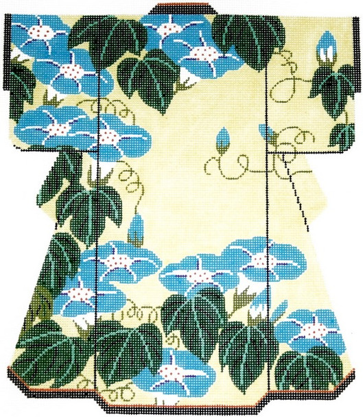 SPM346SKU Lee's Needle Arts Blue Flower Kimono Hand-Painted Canvas 8in x 10in, 18m