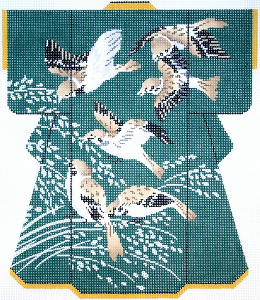 SPM355SKU Lee's Needle Arts Birds on Green Kimono 18M 2013  8in. x 10in.