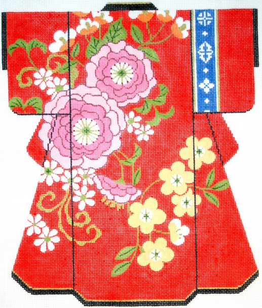 SPM356SKU Lee's Needle Pink Blossoms on Red Kimono 18M 8in. x 10in.