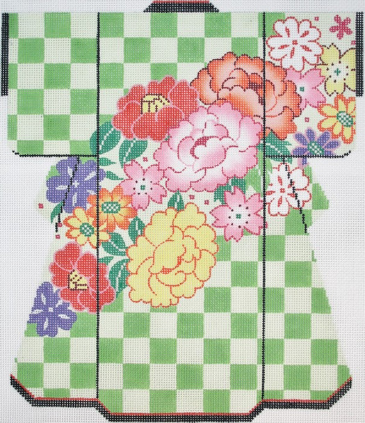 SPM350SKU Lee's Needle Punch Blossoms on Green Kimono 18M 8in. x 10in.