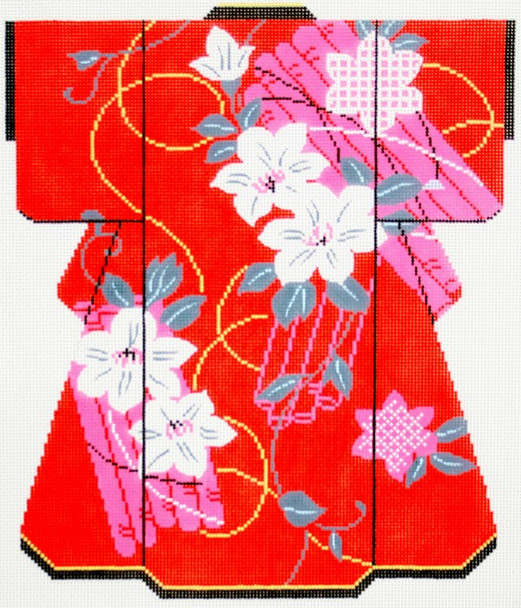 SPM360 Lee's Needle Arts White Blossoms on Red Kimono 18M 8in. x 10in. Retired Special Order