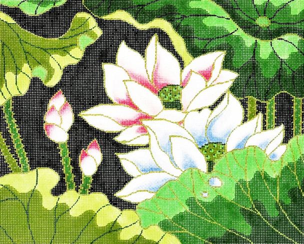 BF53 Lee's Needle Arts Lotus Hand-painted canvas - 18 Mesh 10.25in. X 8.25in.