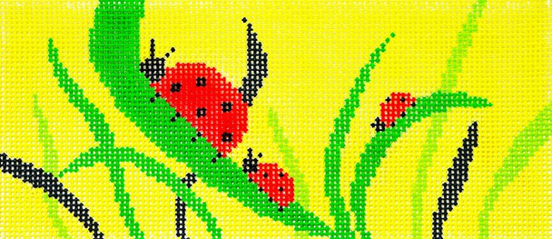 BB68 Lee's Needle Arts Ladybugs Hand-painted canvas - 18 Mesh 6in. X 2.75in