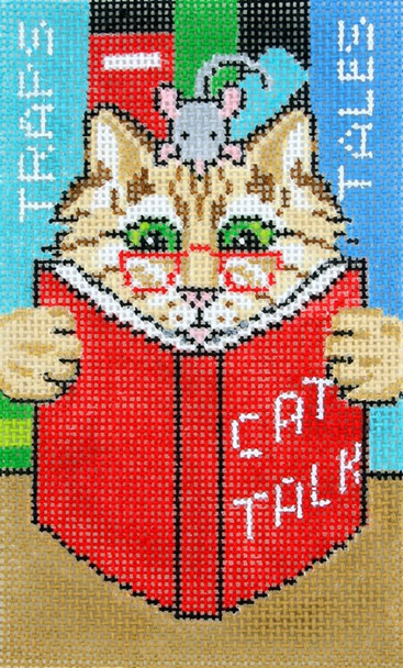 BD73 Lee's Needle Arts Cat Talk Hand Painted Canvas - 18 Mesh 5.25in x 3.25in