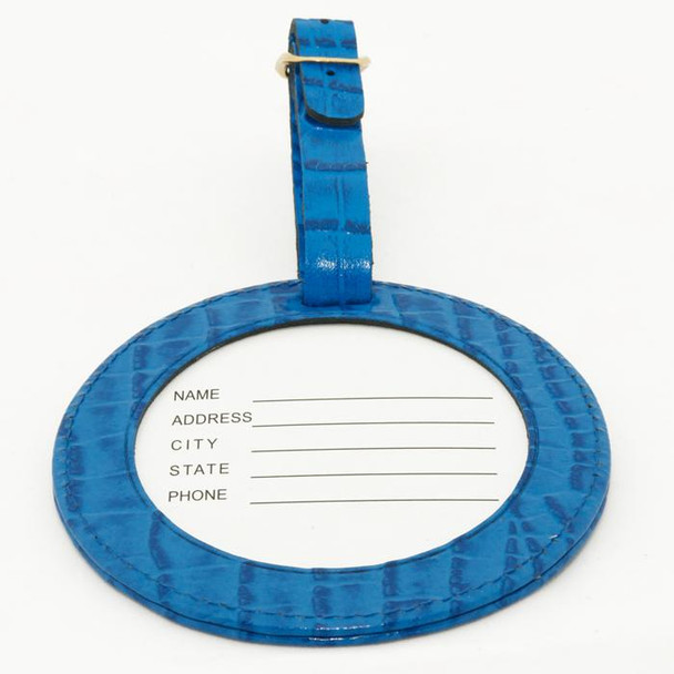 BAG21ABL Lee's Needle Arts Leather ID Tag 4in. Round Alligator Blue